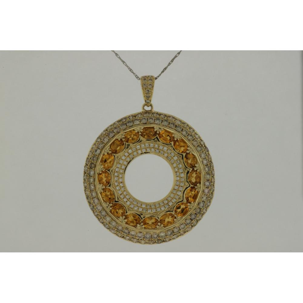 Royal 14K Yellow Gold Diamond, Mocha Diamond & Citrine Pendant - Radiant Elegance
