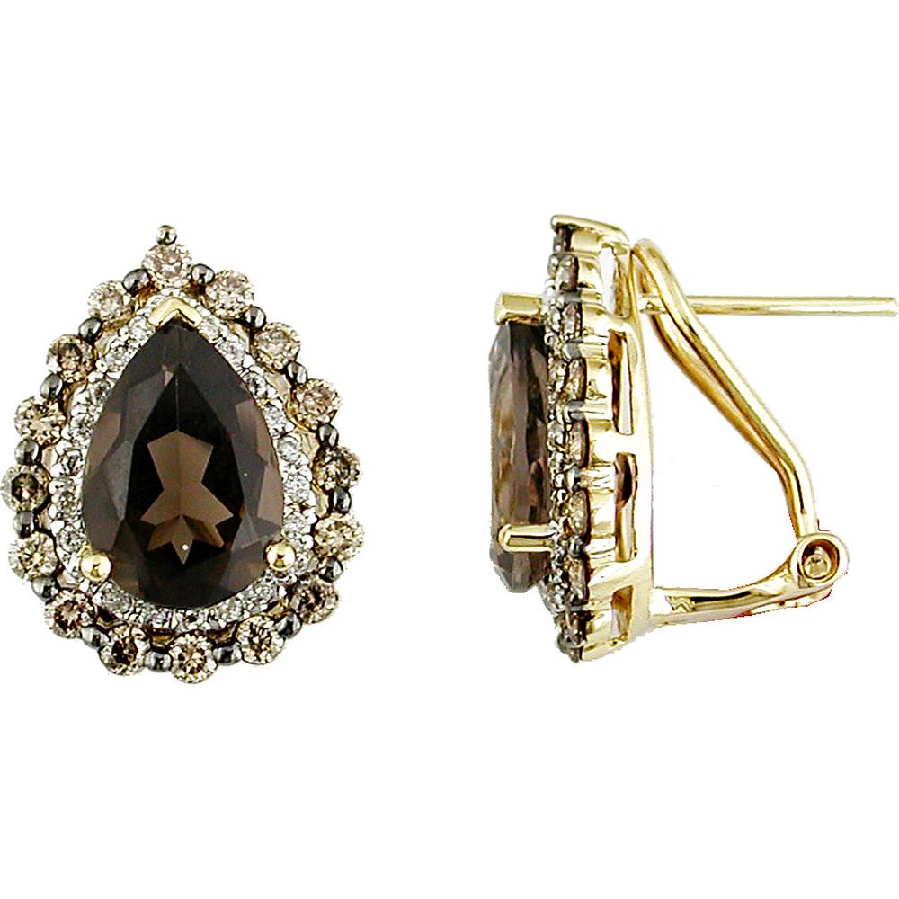 Royal 14K Yellow Gold Diamond, Mocha Diamond & Smoky Quartz Pear Earrings - 4.00 Carat Total Gem Weight
