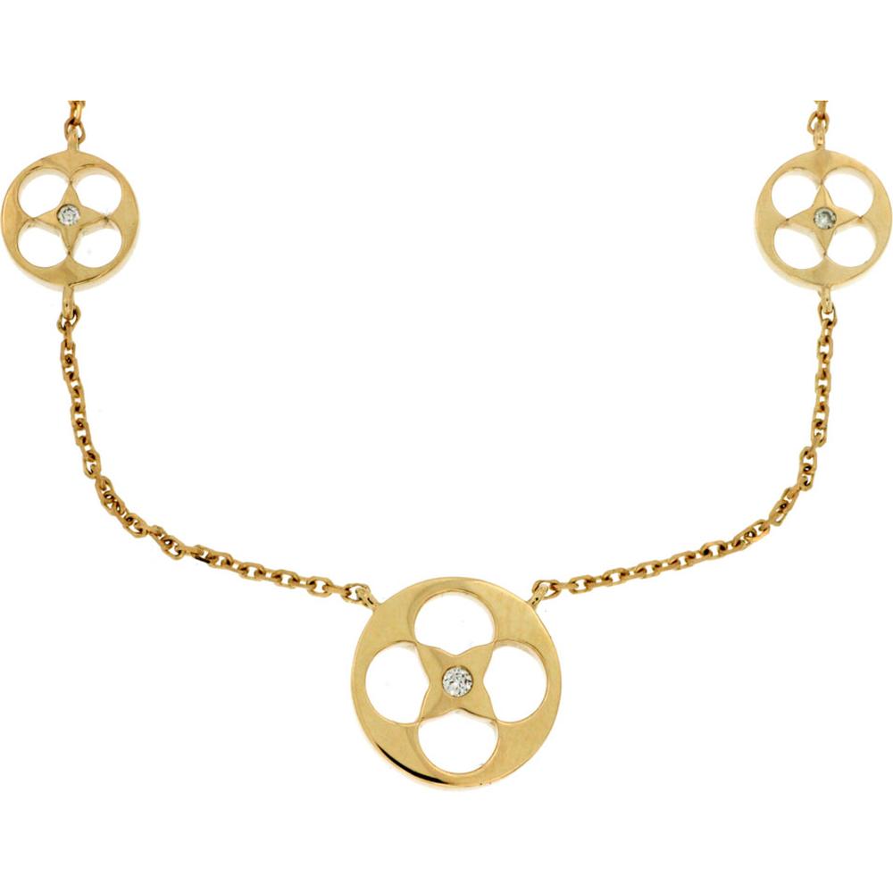 Royal 14K Yellow Gold Diamond Necklace 3 Station - 0.03 Carat Total Diamond Weight