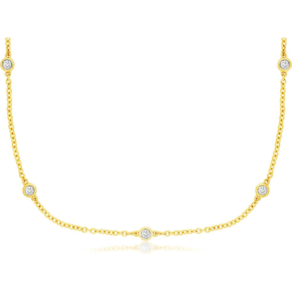 Royal 14K Yellow Gold Diamond Necklace with 9 Bezel-Set Round Diamonds - 0.20 Carats Total Diamond Weight