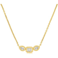 Royal 14K Yellow Gold Diamond Necklace with Bezel Set Emerald and Pear Shape Diamonds - 0.36 Carats Total Diamond Weight