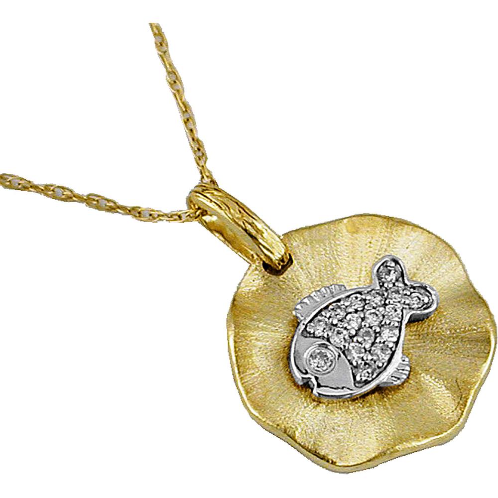 Royal 14K Yellow Gold Diamond Pendant - Elegant Round Cut 0.10 Carat Total Diamond Weight