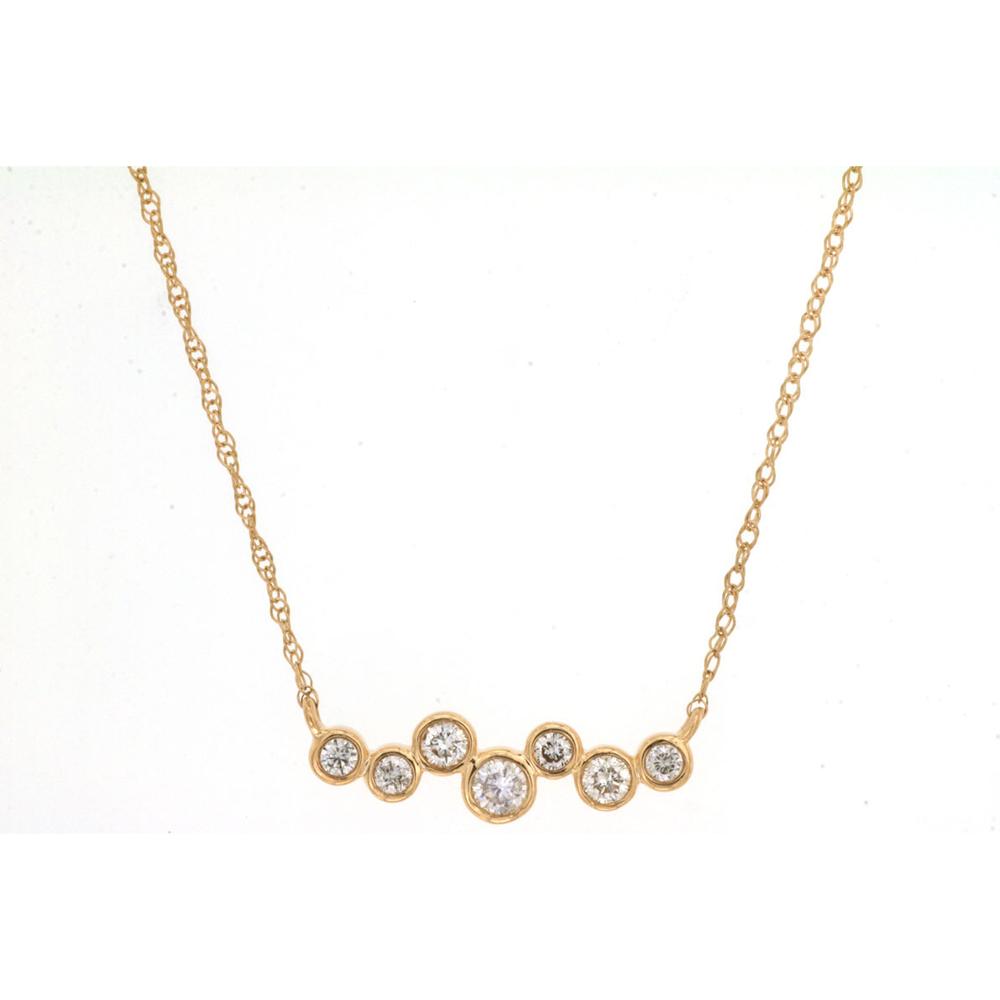 Royal 14K Yellow Gold Diamond Pendant Necklace with 7 Graduated Round Diamonds - 0.20 Carats Total Diamond Weight