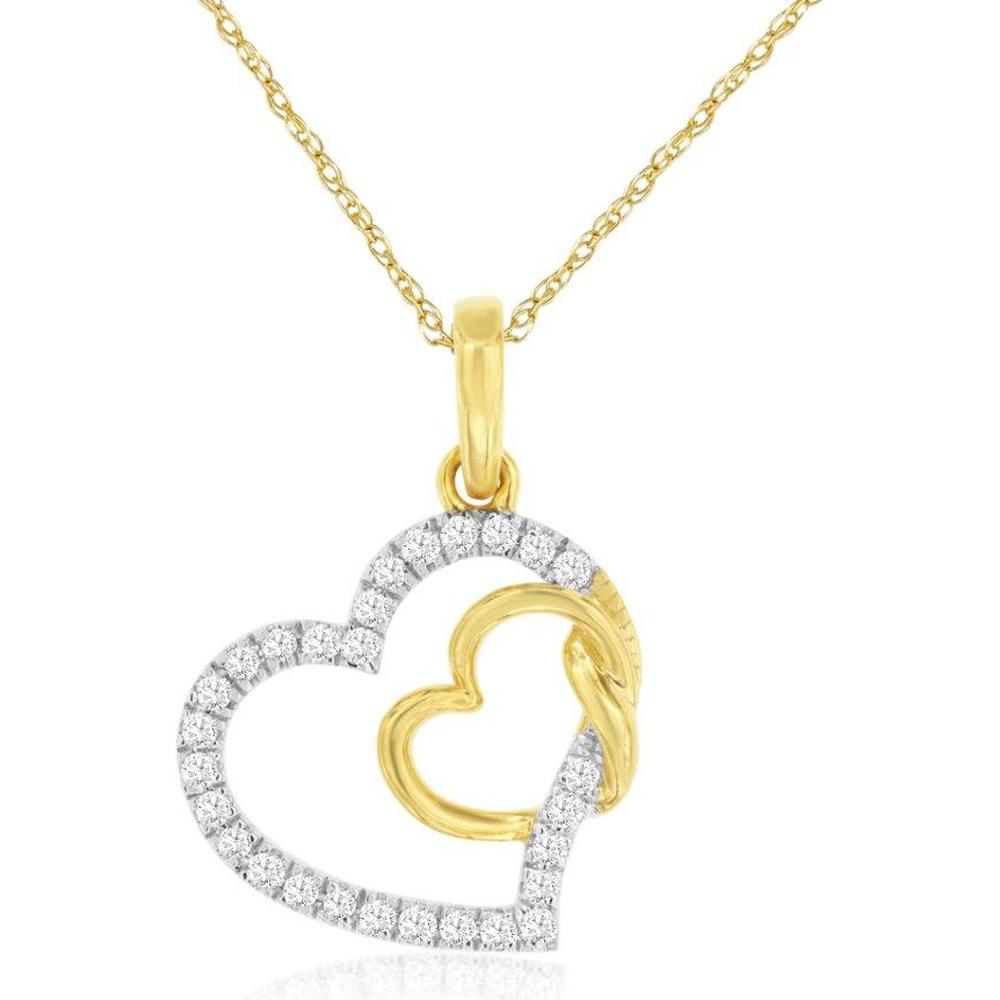 Royal 14K Yellow Gold Diamond Pendant Necklace with Intertwined Hearts - 0.25 Carat Total Diamond Weight