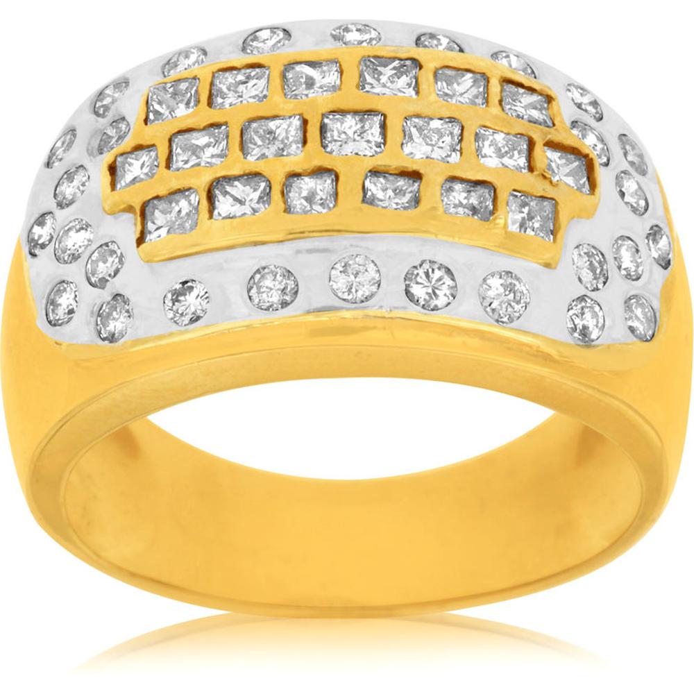 Royal 14K Yellow Gold Diamond Ring with 0.55 Carat and 0.95 Carat Round Diamonds
