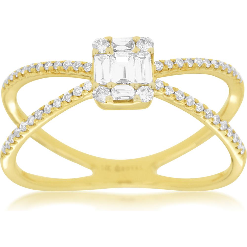Royal 14K Yellow Gold Diamond Ring with Baguette and Round Diamonds - 0.37 Carats Total Diamond Weight