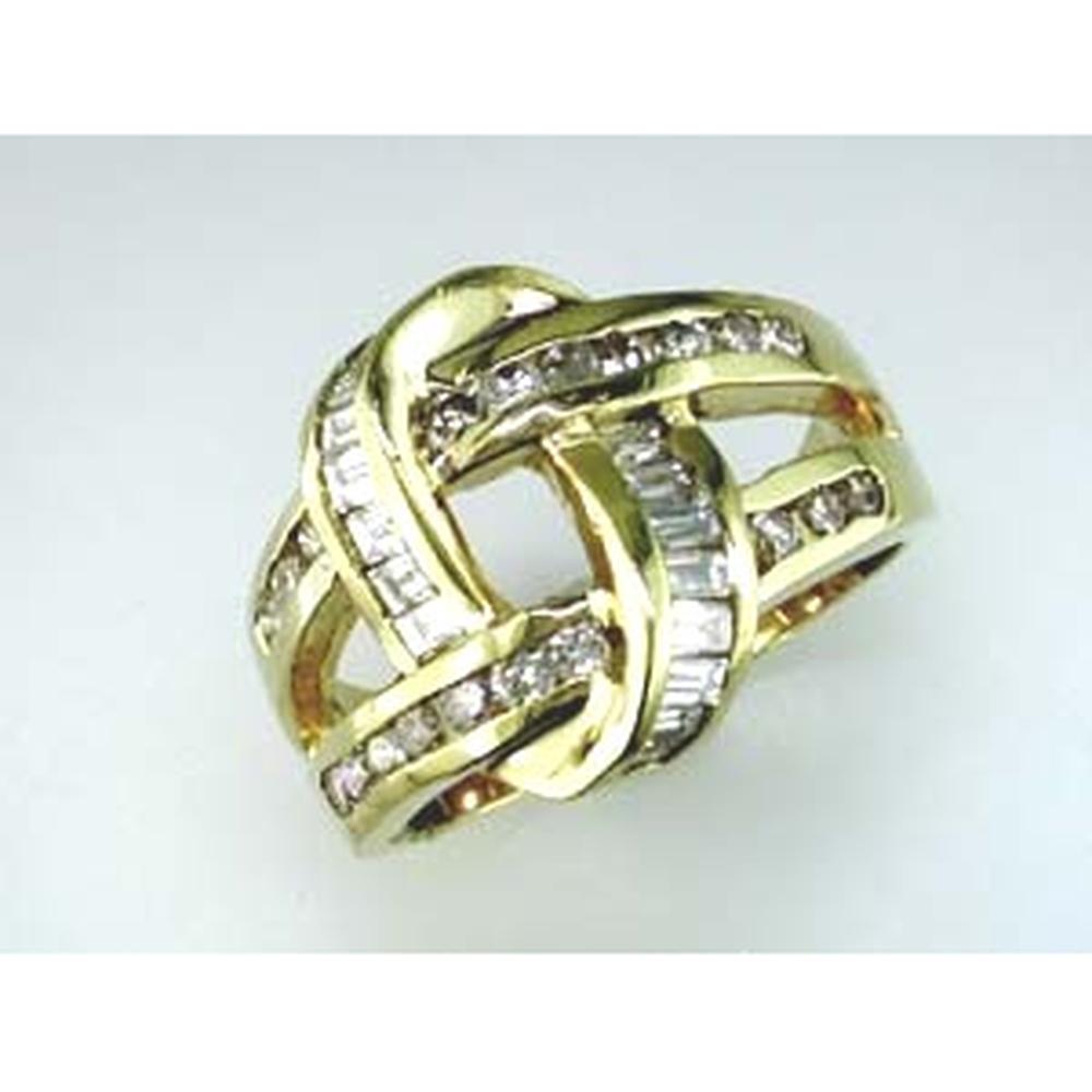 Royal 14K Yellow Gold Diamond Ring with Baguette and Round Diamonds - 1.13 Carat Total Diamond Weight