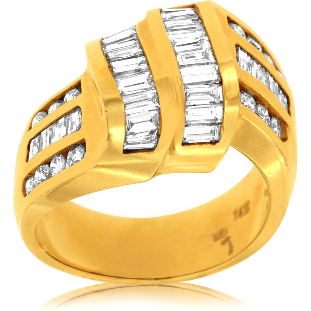 Royal 14K Yellow Gold Diamond Ring with Baguette and Round Diamonds - 1.35 Carat Total Diamond Weight