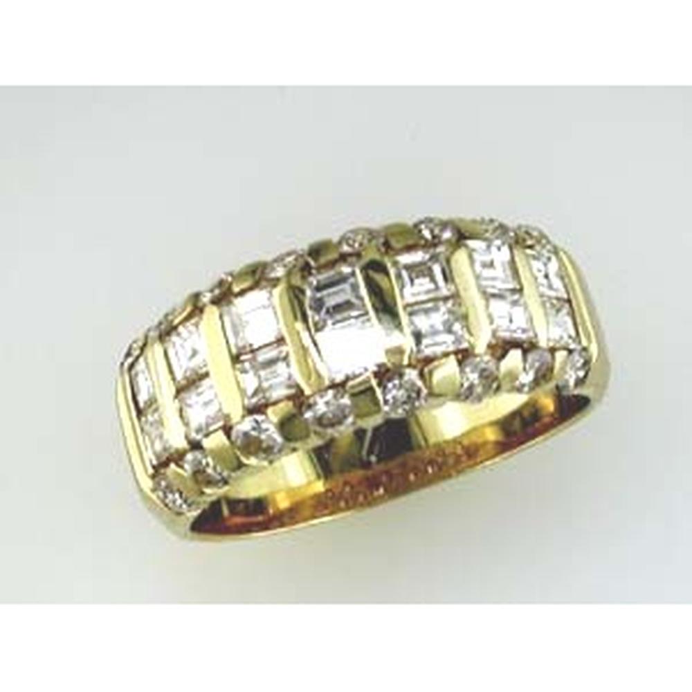 Royal 14K Yellow Gold Diamond Ring with Baguette and Round Diamonds - 1.35 Carat Total Diamond Weight