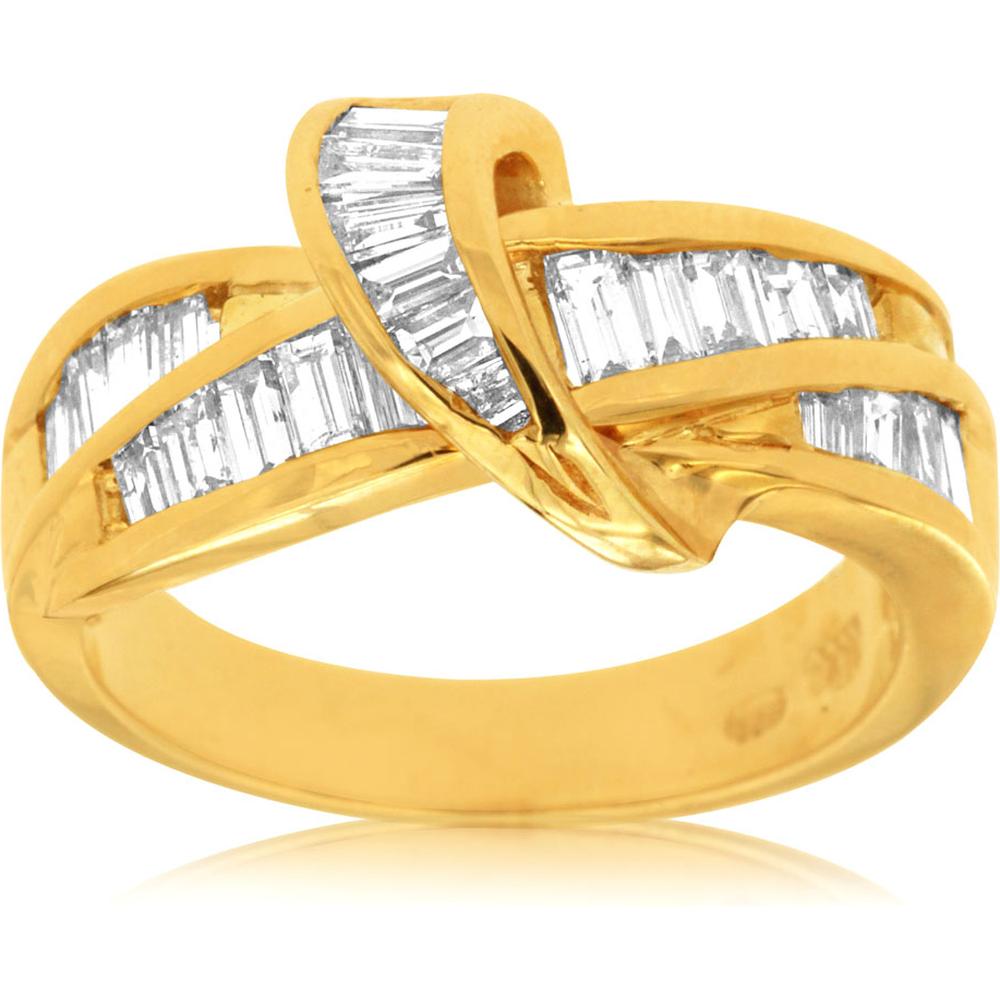 Royal 14K Yellow Gold Diamond Ring with Baguette and Round Diamonds - 1.35 Carat Total Diamond Weight