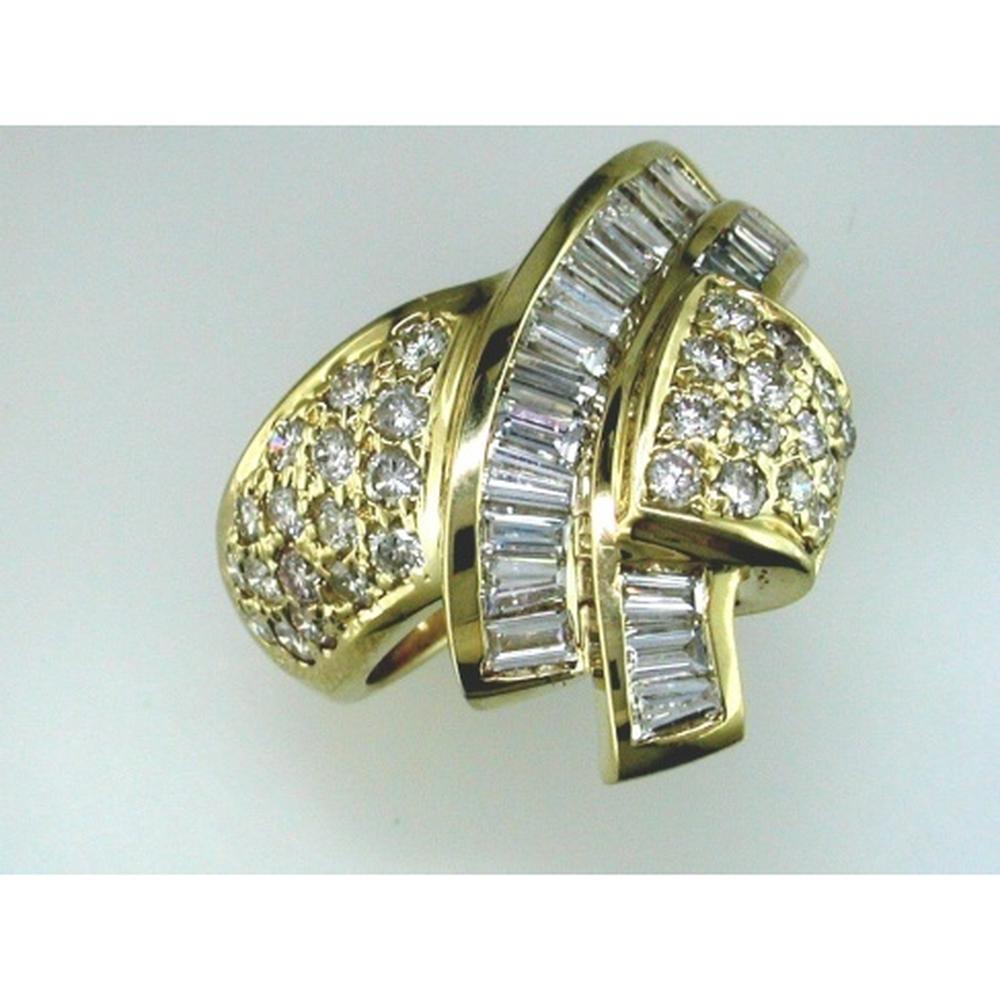 Royal 14K Yellow Gold Diamond Ring with Baguette and Round Diamonds - 2.20 Carat Total Diamond Weight