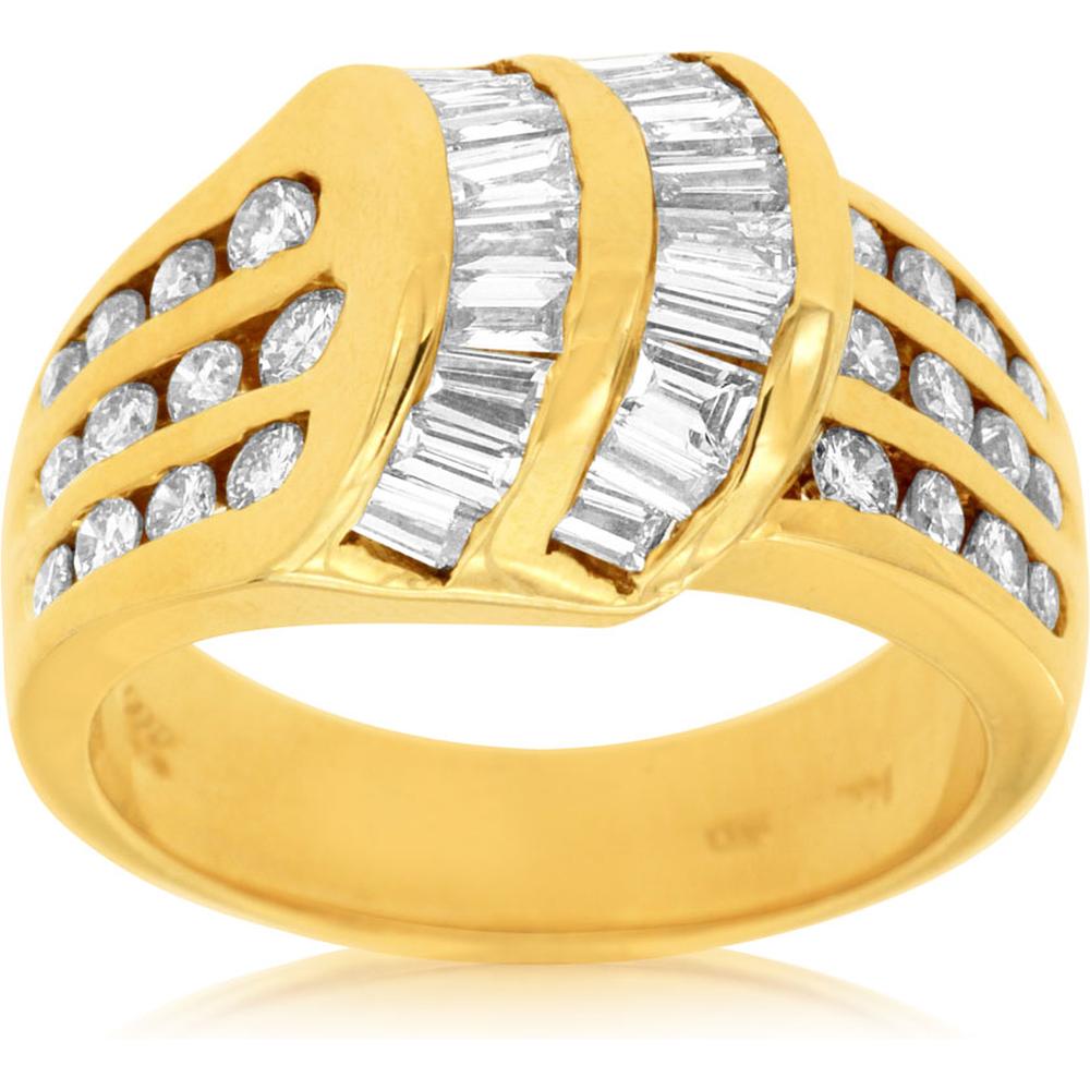 Royal 14K Yellow Gold Diamond Ring with Baguette Diamonds - 1.60 Carat Total Diamond Weight
