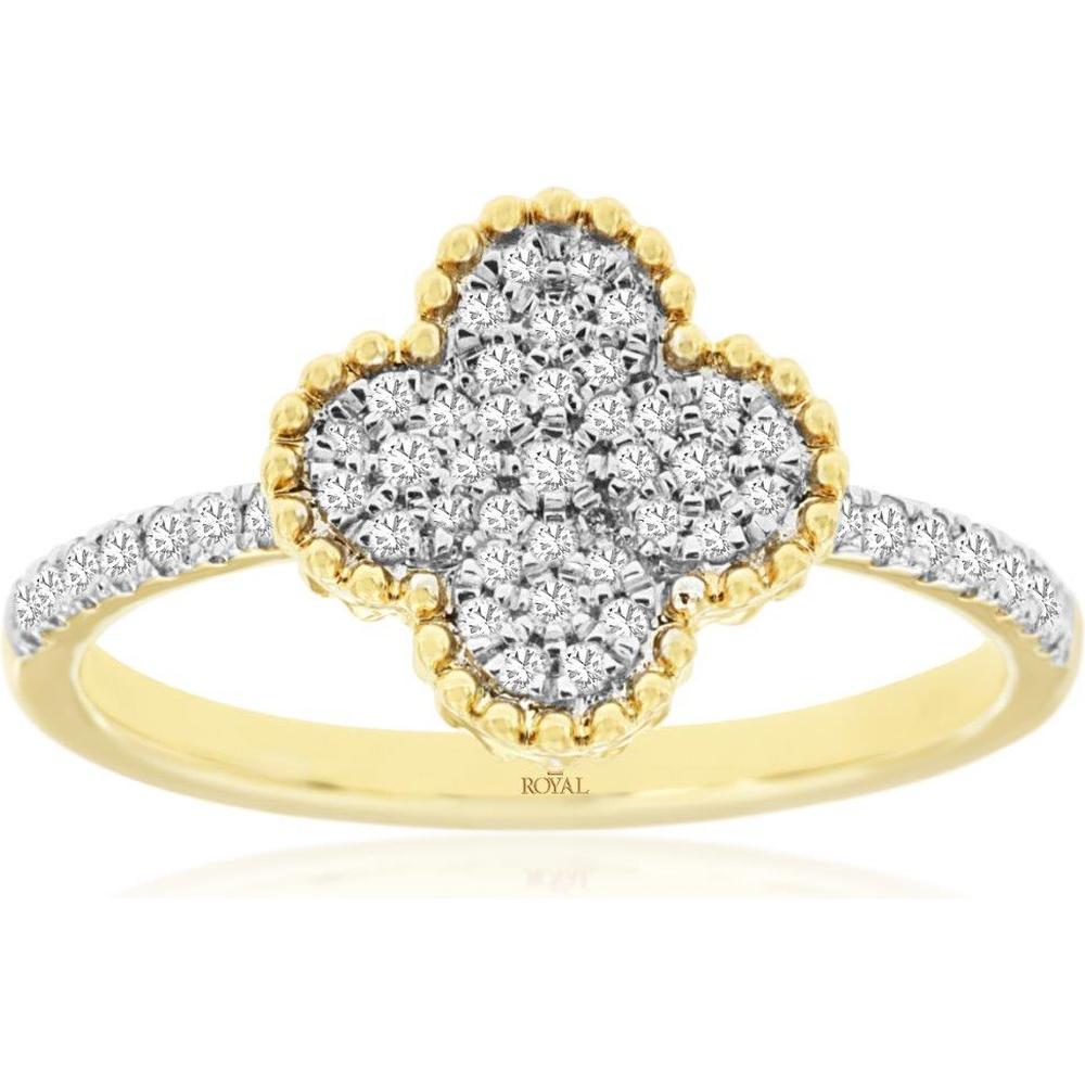 Royal 14K Yellow Gold Diamond Ring with Floral Motif and Milgrain Detail - 0.25 Carat Total Diamond Weight