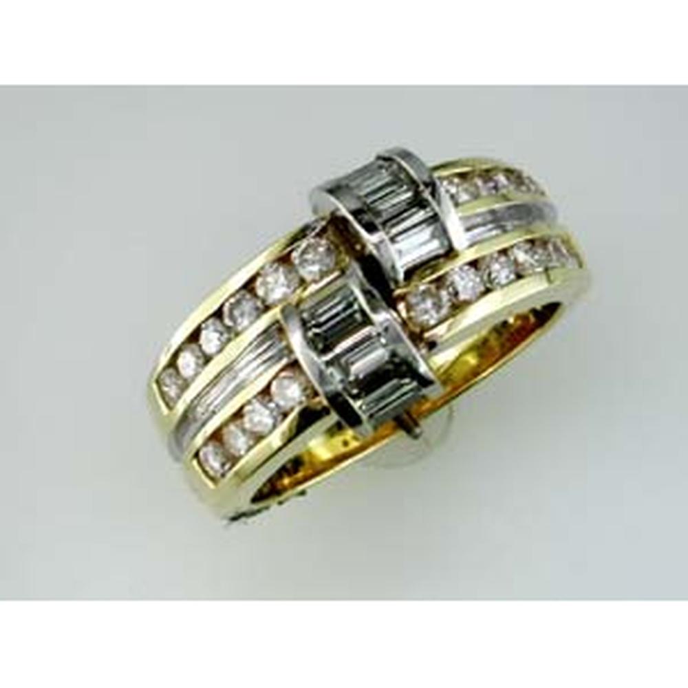 Royal 14K Yellow Gold Diamond Ring with Round and Baguette Diamonds - 1.50 Carat Total Diamond Weight