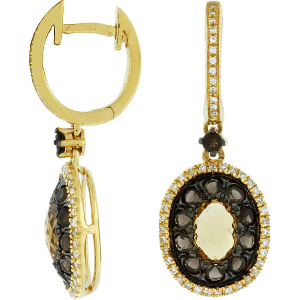 Royal 14K Yellow Gold Diamond, Smoky Topaz & Citrine Oval Earrings - 1.00 Carat Main Stone