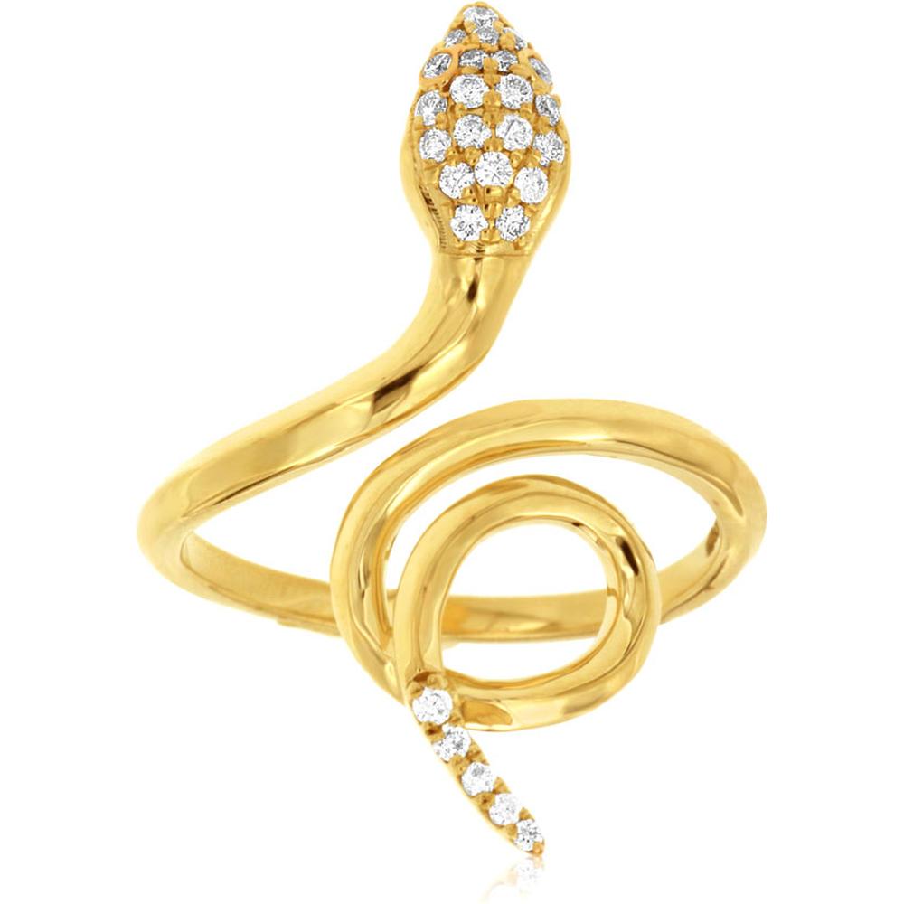 Royal 14K Yellow Gold Diamond Snake Ring - 0.18 Carats Total Diamond Weight
