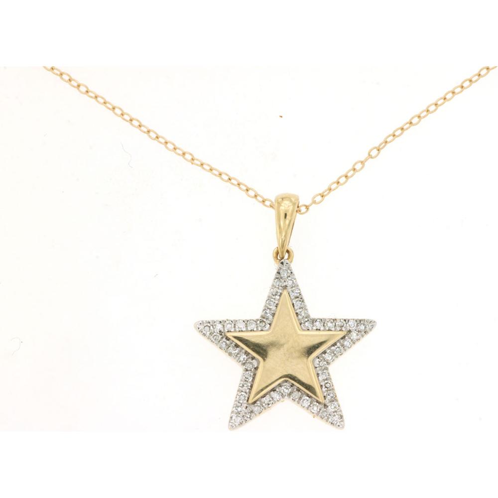 Royal 14K Yellow Gold Diamond Star Pendant Necklace with 0.21 Carats Halo-Set Diamonds