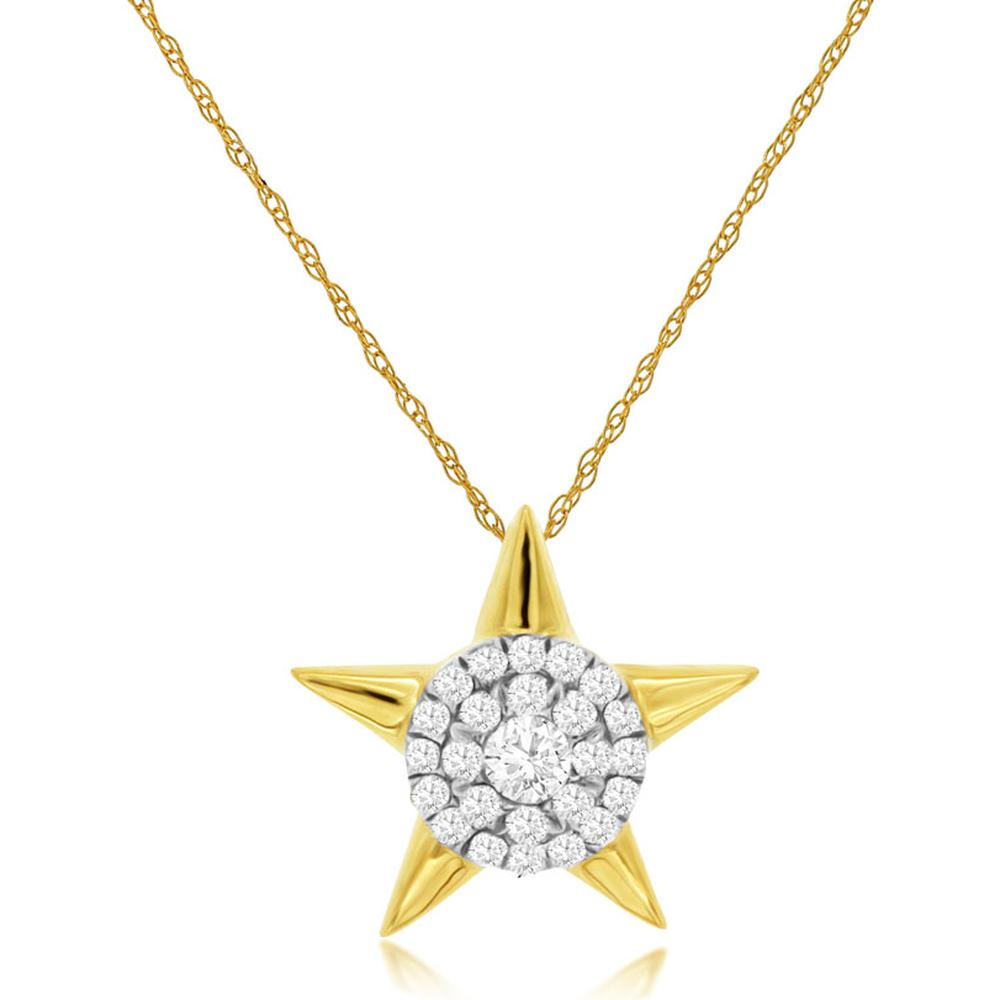 Royal 14K Yellow Gold Diamond Star Pendant with 0.15 Carats Total Diamond Weight