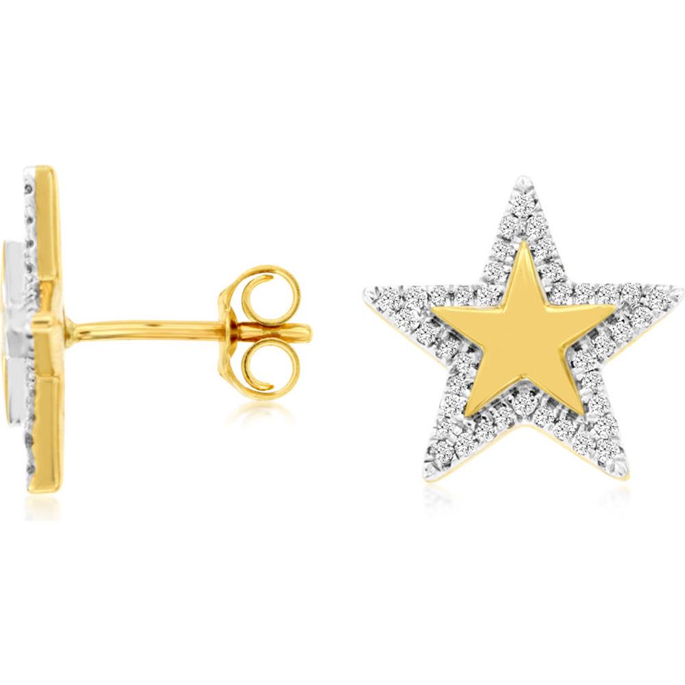 Royal 14K Yellow Gold Diamond Star Stud Earrings - 0.35 Carats Total Diamond Weight