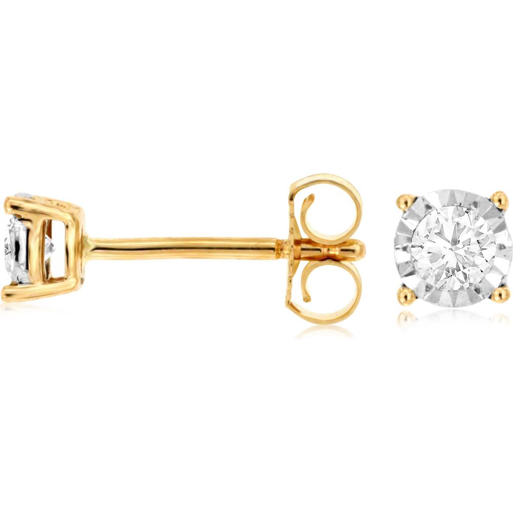 Royal 14K Yellow Gold Diamond Stud Earrings with 0.25 Carats Total Round Diamonds