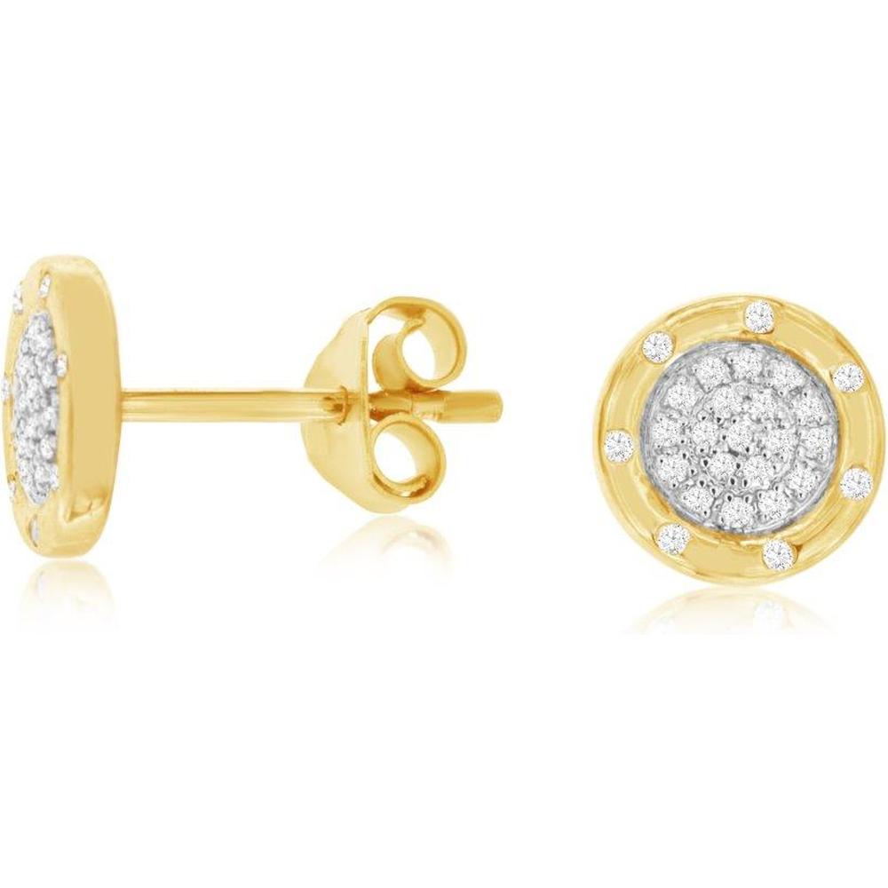 Royal 14K Yellow Gold Diamond Stud Earrings with Pavé Set Round Diamonds - 0.10 Carat Total Diamond Weight