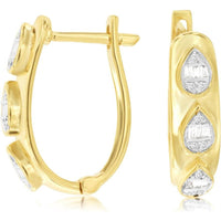 Royal 14K Yellow Gold Diamond Teardrop Earrings with Baguette and Round Brilliant Diamonds - 0.20 Carats Total Diamond Weight