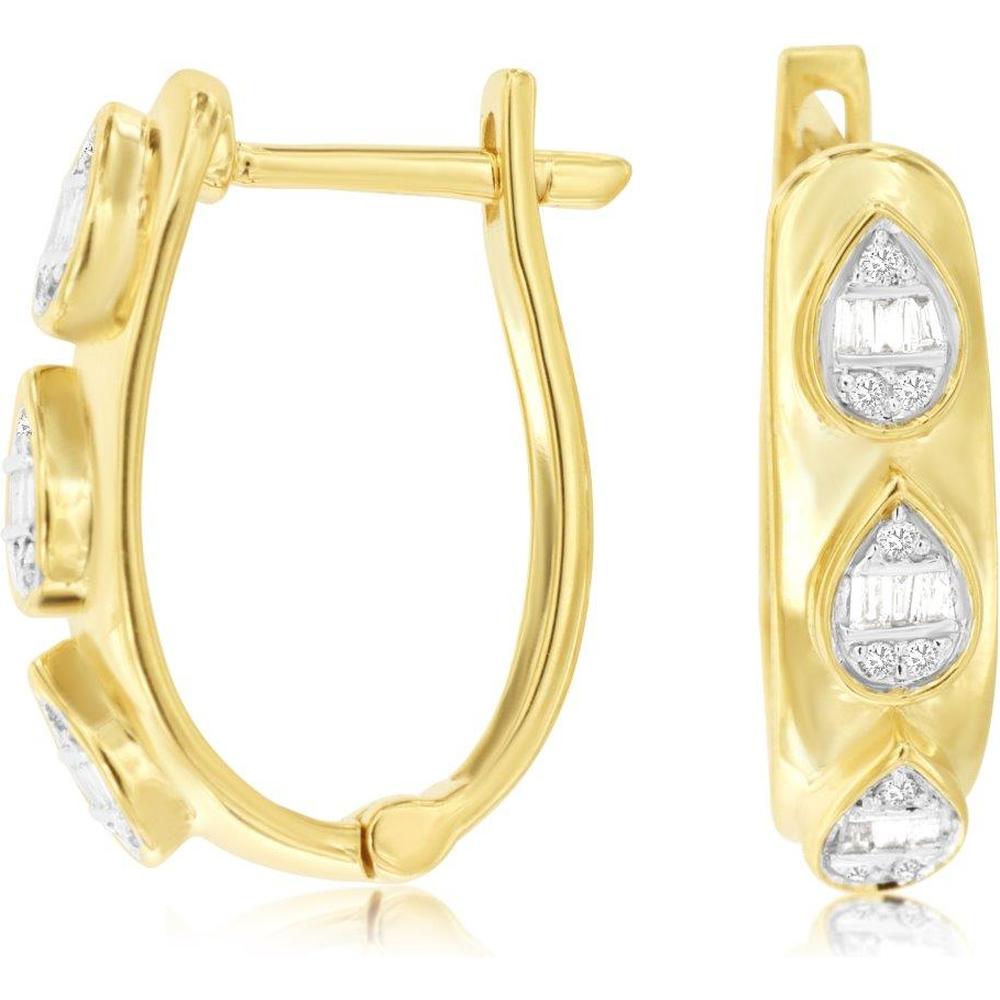 Royal 14K Yellow Gold Diamond Teardrop Earrings with Baguette and Round Brilliant Diamonds - 0.20 Carats Total Diamond Weight