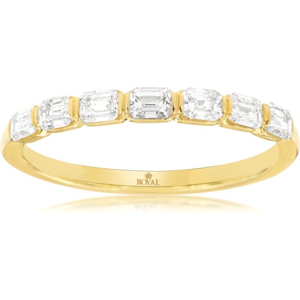 Royal 14K Yellow Gold Diamond Wedding Band with 7 Emerald-Cut Diamonds - 0.55 Carats Total Diamond Weight