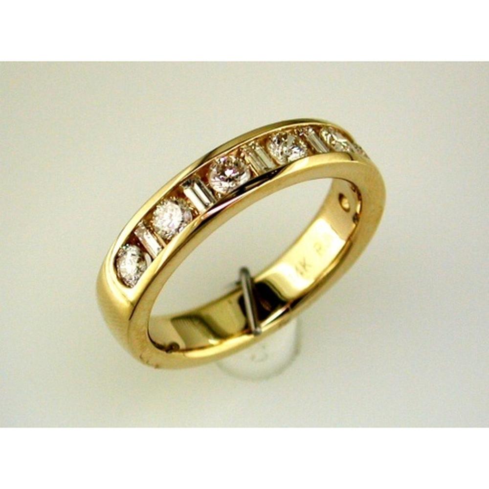 Royal 14K Yellow Gold Diamond Wedding Band with Baguette and Round Diamonds - 0.80 Carats Total Diamond Weight