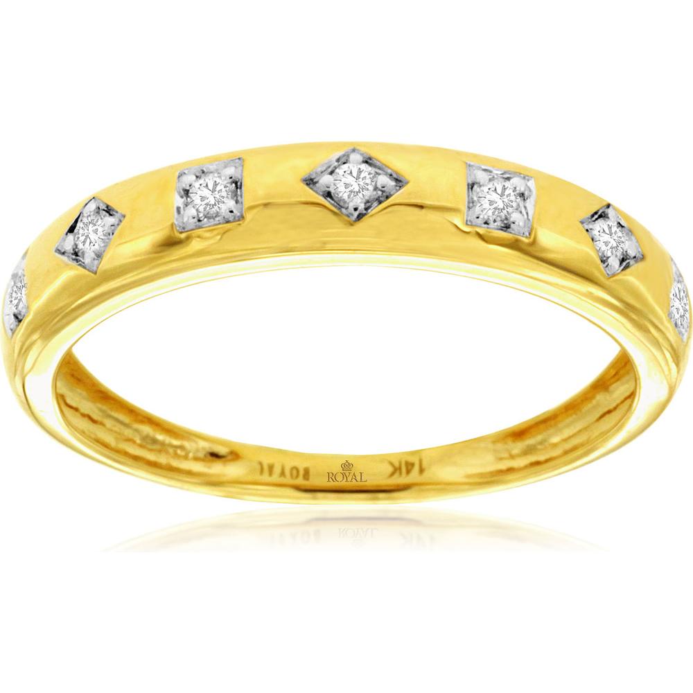 Royal 14K Yellow Gold Diamond Wedding Band with Bezel Set Round Diamonds - 0.10 Carat Total Diamond Weight
