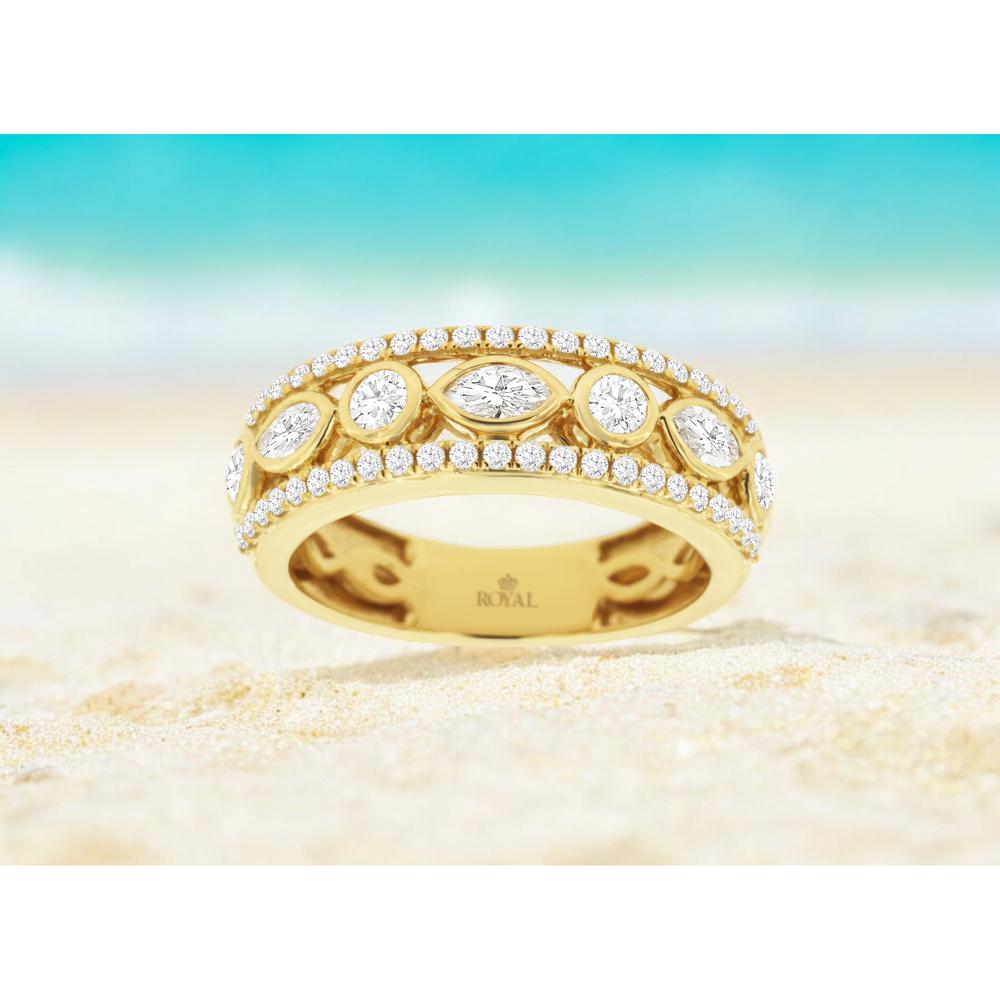 Royal 14K Yellow Gold Diamond Wedding Band with Brilliant Cut Diamonds - 0.90 Carats Total Diamond Weight