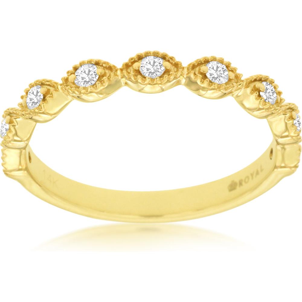 Royal 14K Yellow Gold Diamond Wedding Band with Milgrain Detail - 0.20 Carat Total Diamond Weight