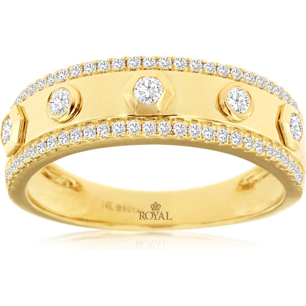 Royal 14K Yellow Gold Diamond Wedding Band with Prong Set Round Diamonds - 0.34 Carats Total Diamond Weight