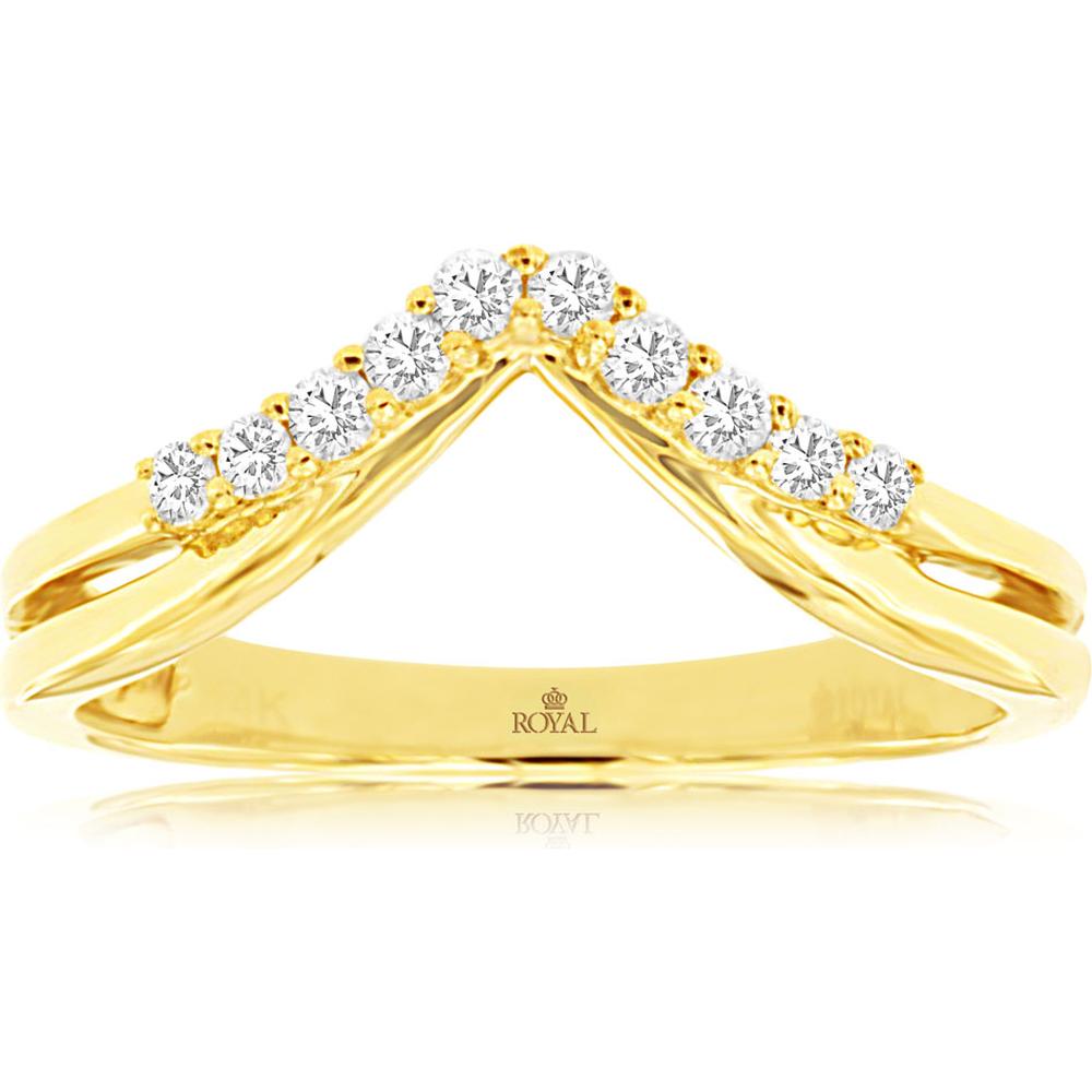 Royal 14K Yellow Gold Diamond Wedding Band with V-Shaped Design - 0.18 Carat Total Diamond Weight