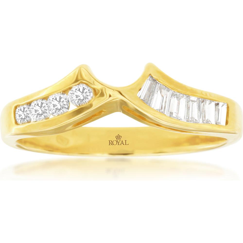Royal 14K Yellow Gold Diamond Wedding Ring - 0.50 Carat Baguette and Round Cut Diamonds
