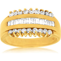 Royal 14K Yellow Gold Diamond Wedding Ring with Baguette and Round Diamonds - 0.94 Carat Total Diamond Weight