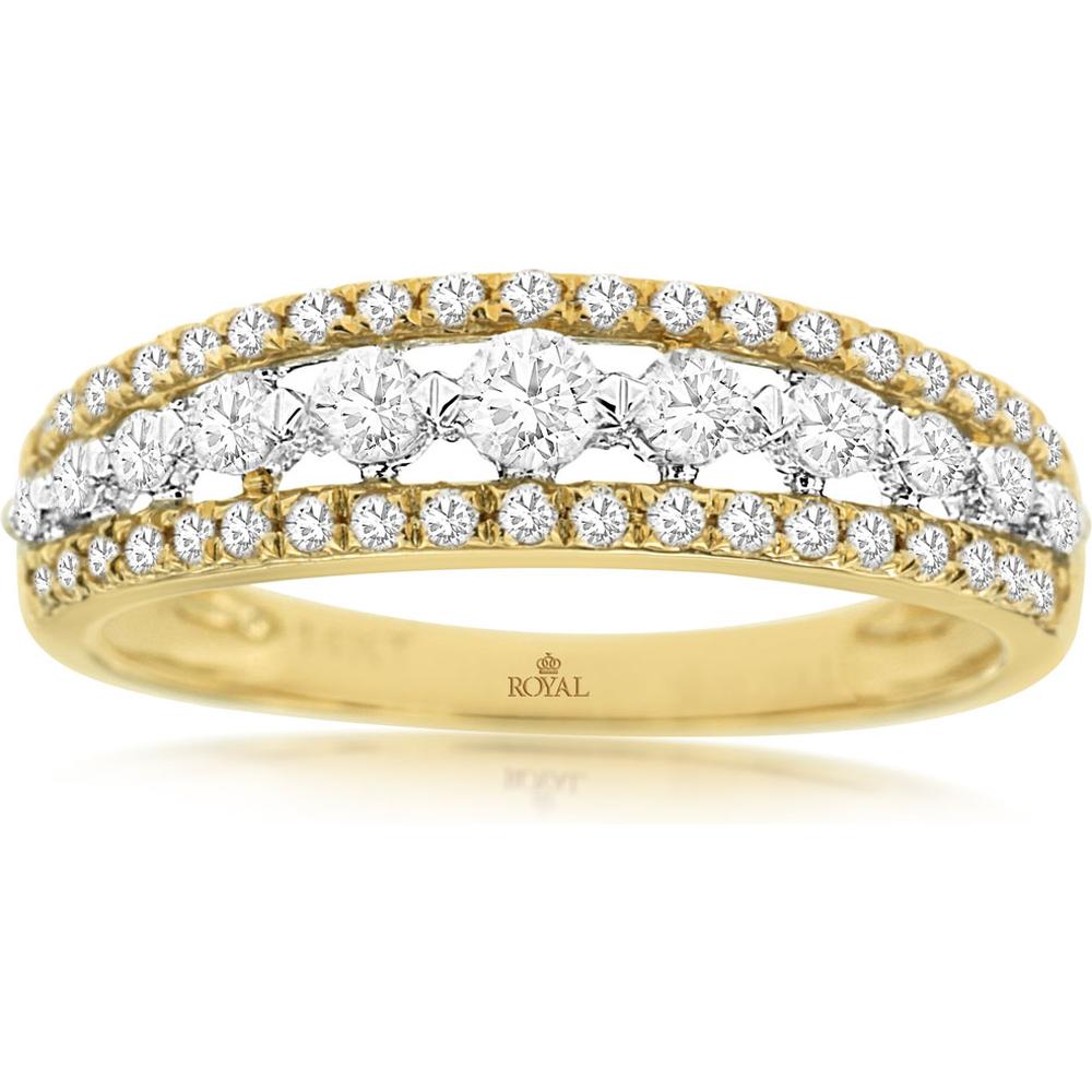 Royal 14K Yellow Gold Double-Row Diamond Wedding Band with Milgrain Detail - 0.50 Carats Total Diamond Weight