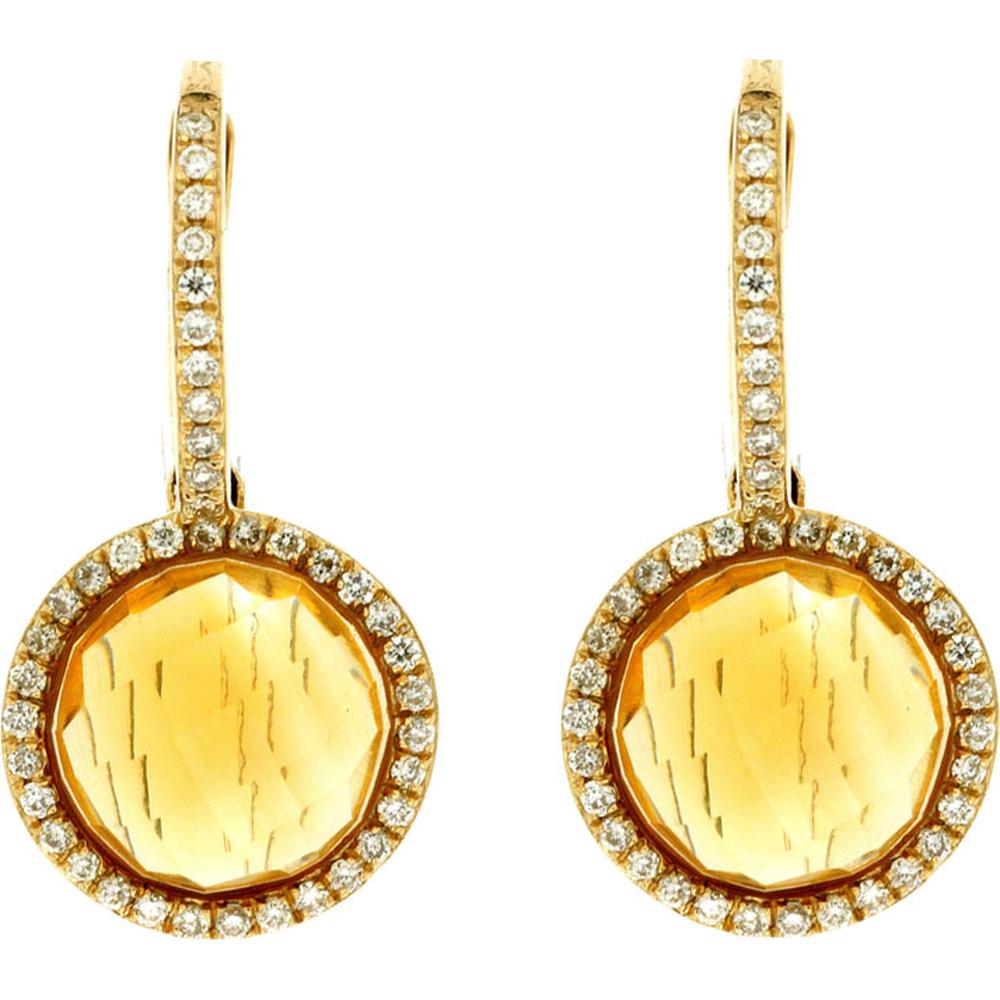 Royal 14K Yellow Gold Drop Earrings with 3.75 Carat Total Citrine and 0.26 Carat Total Round Diamonds in Halo Setting