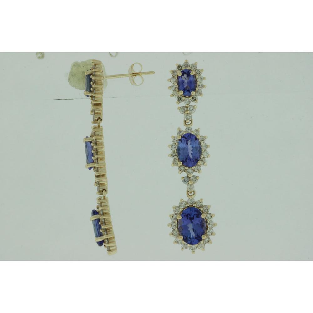 Royal 14K Yellow Gold Drop Earrings with 5.75 Carat Oval Tanzanites and 1.90 Carat Total Diamond Weight