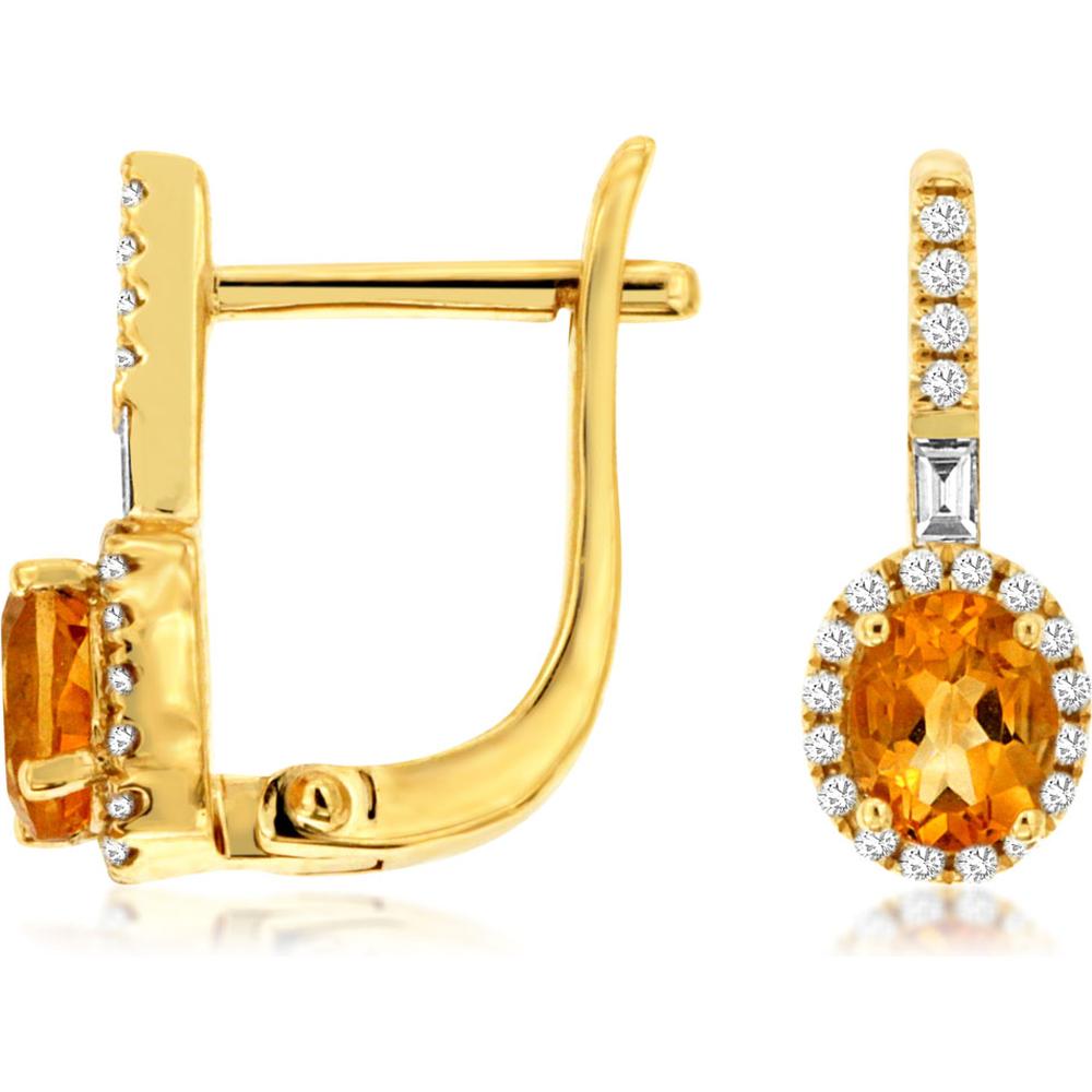Royal 14K Yellow Gold Drop Earrings with Oval-Cut Citrine and Diamond Halo - 0.60 Carat Citrine, 0.20 Carat Diamond