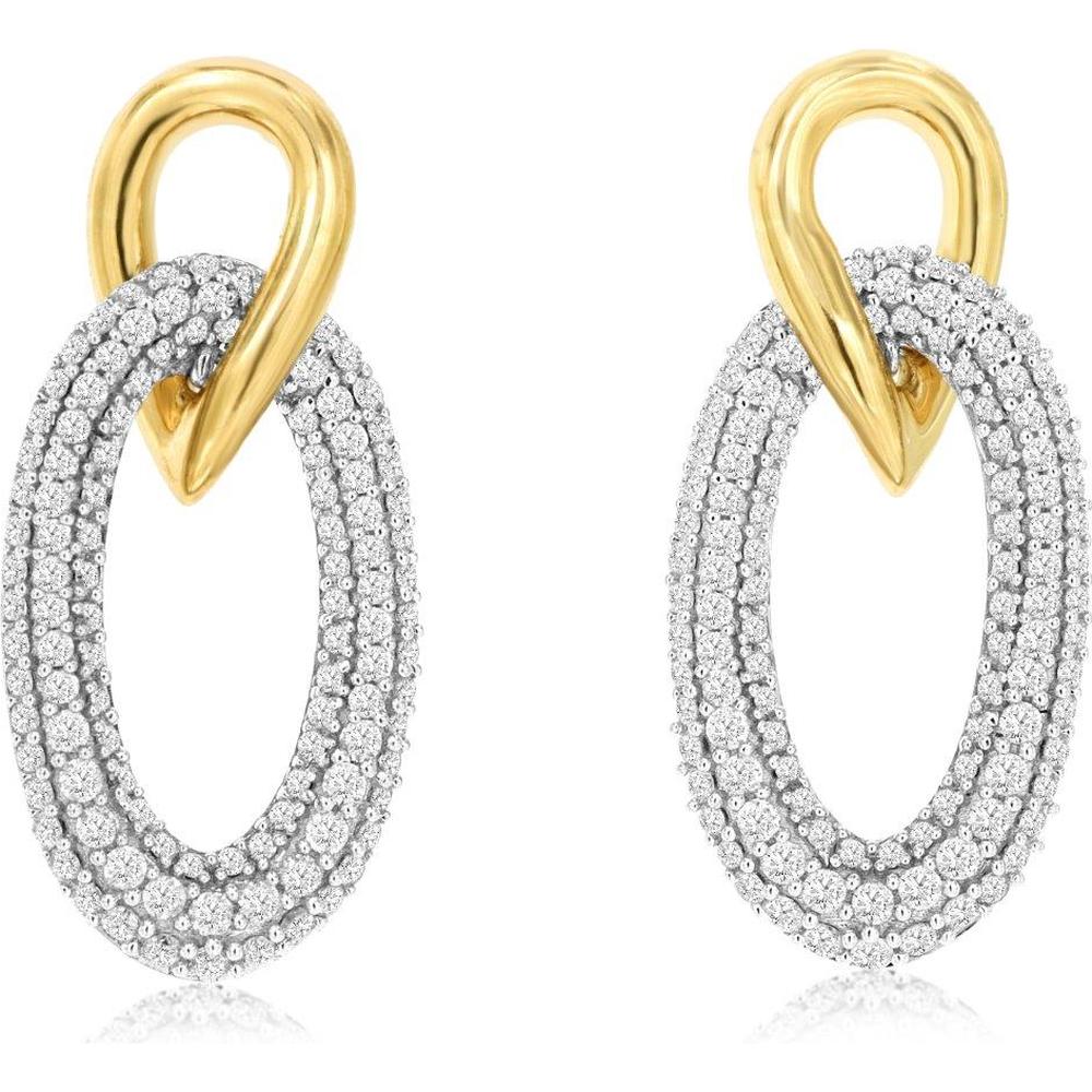 Royal 14K Yellow Gold Drop Earrings with Pave Set Diamonds - 0.75 Carat Total Diamond Weight