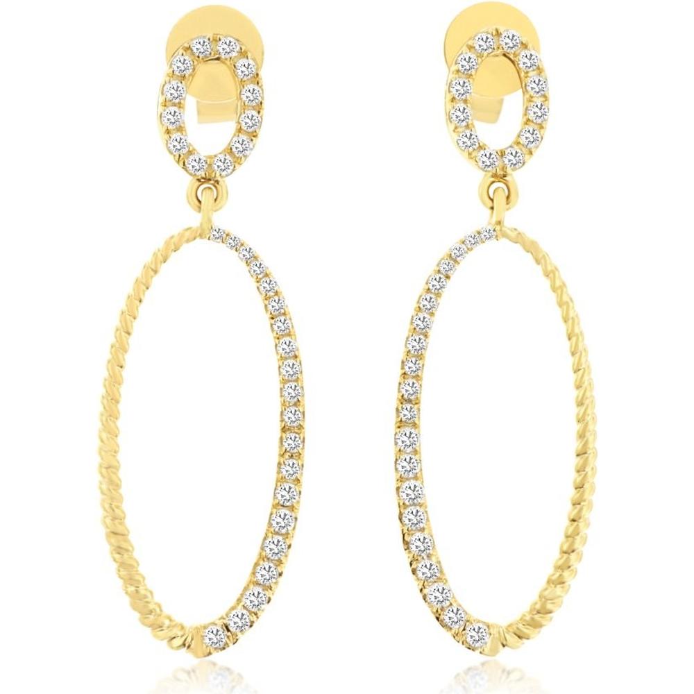 Royal 14K Yellow Gold Drop Earrings with Pavé-Set Round Diamonds and Rope Texture - 0.45 Carats Total Diamond Weight