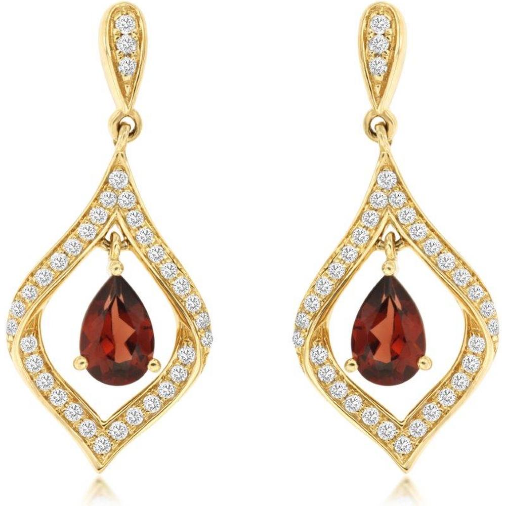 Royal 14K Yellow Gold Drop Earrings with Pear-Shaped Garnet and Diamond Halo - 1.34 Carat Total Gem Weight