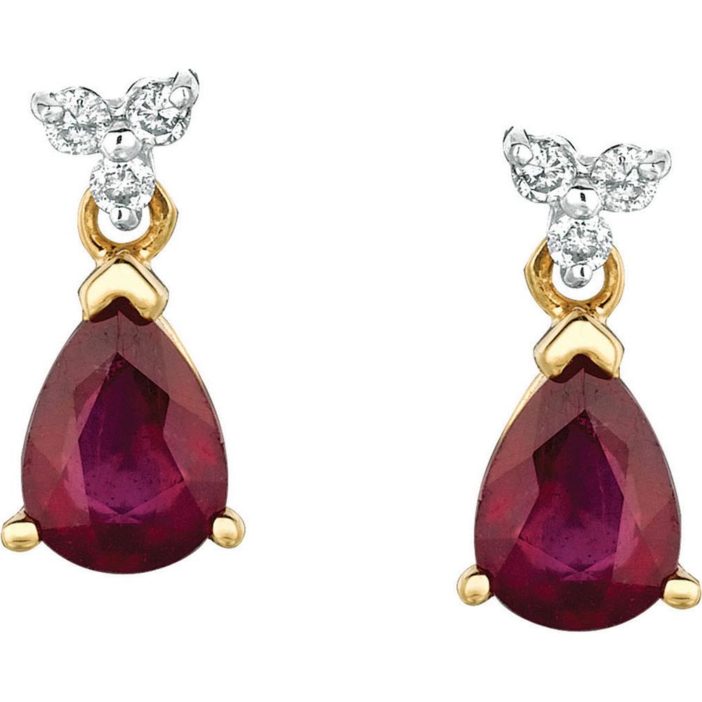 Royal 14K Yellow Gold Drop Earrings with Pear-Shaped Glass-Filled Rubies and Diamonds - 3.0 Carats Total Gem Weight