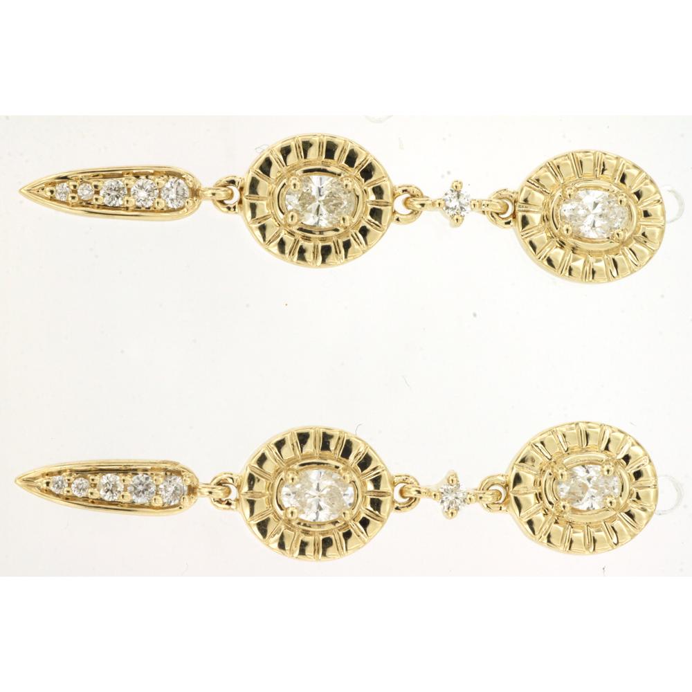 Royal 14K Yellow Gold Drop Earrings with Prong Set Diamonds - 0.55 Carat Total Diamond Weight