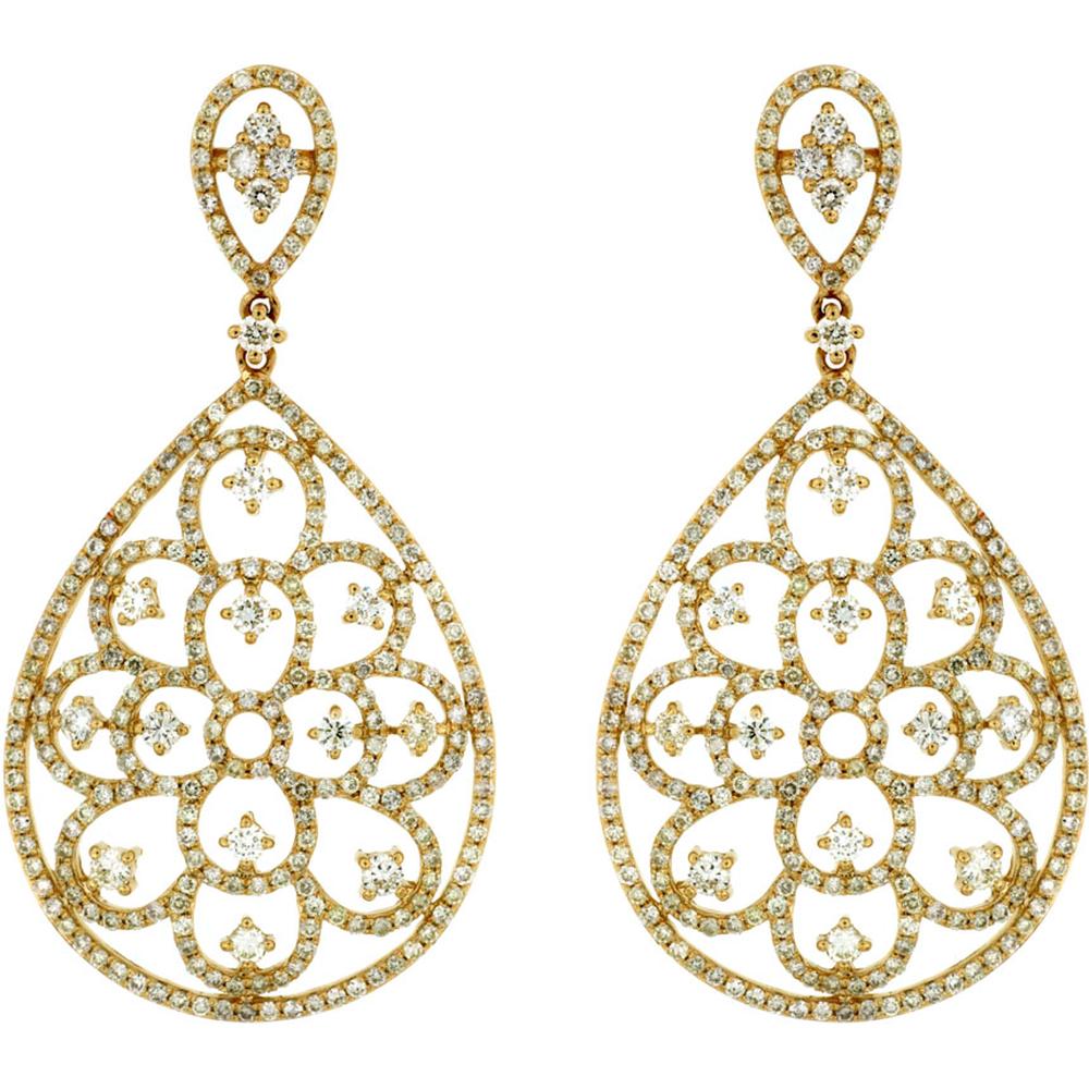 Royal 14K Yellow Gold Drop Earrings with Prong-Set Diamonds - 2.75 Carat Total Diamond Weight