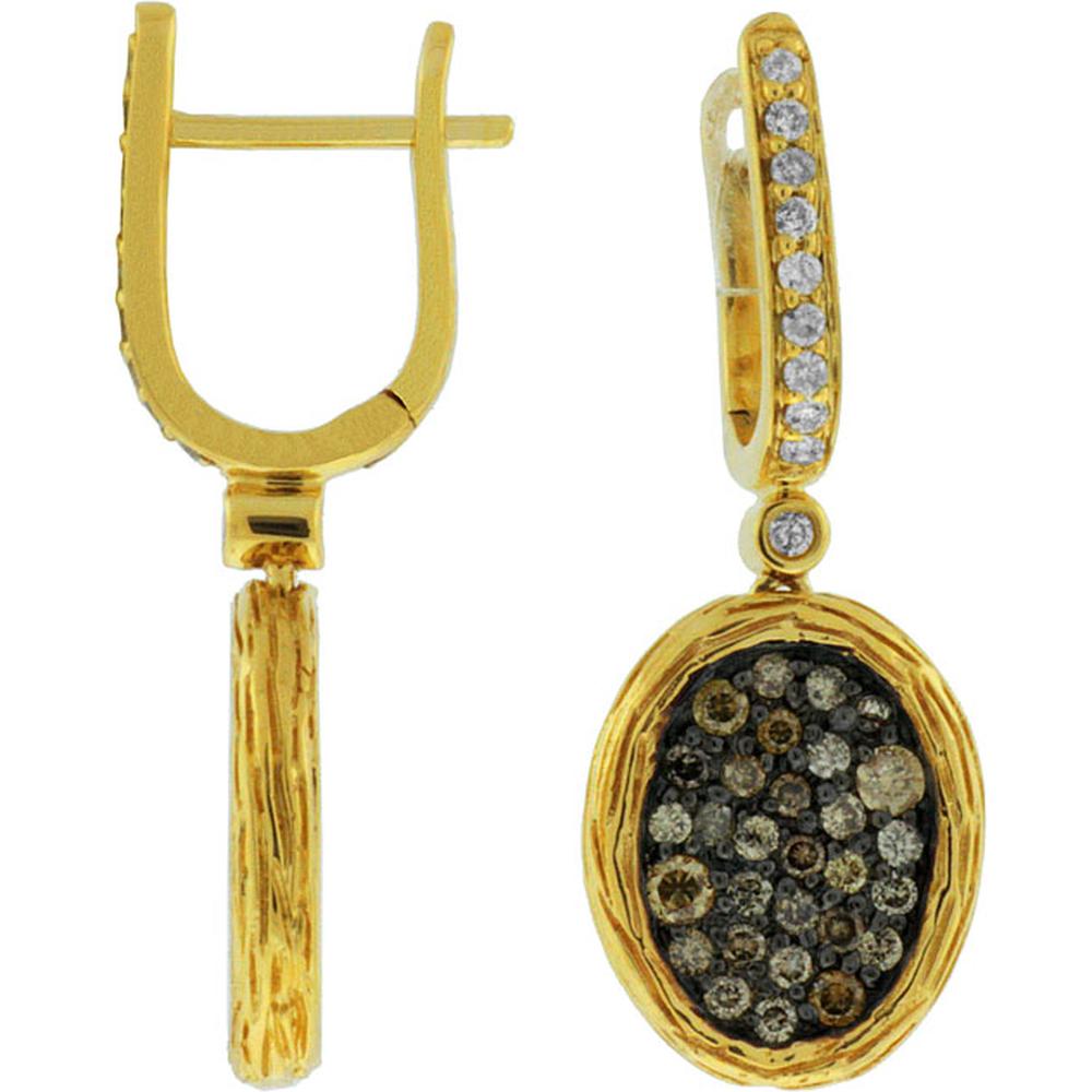 Royal 14K Yellow Gold Drop Earrings with Round Diamonds & Mocha Diamonds - 0.80 Carats Total Carat Weight