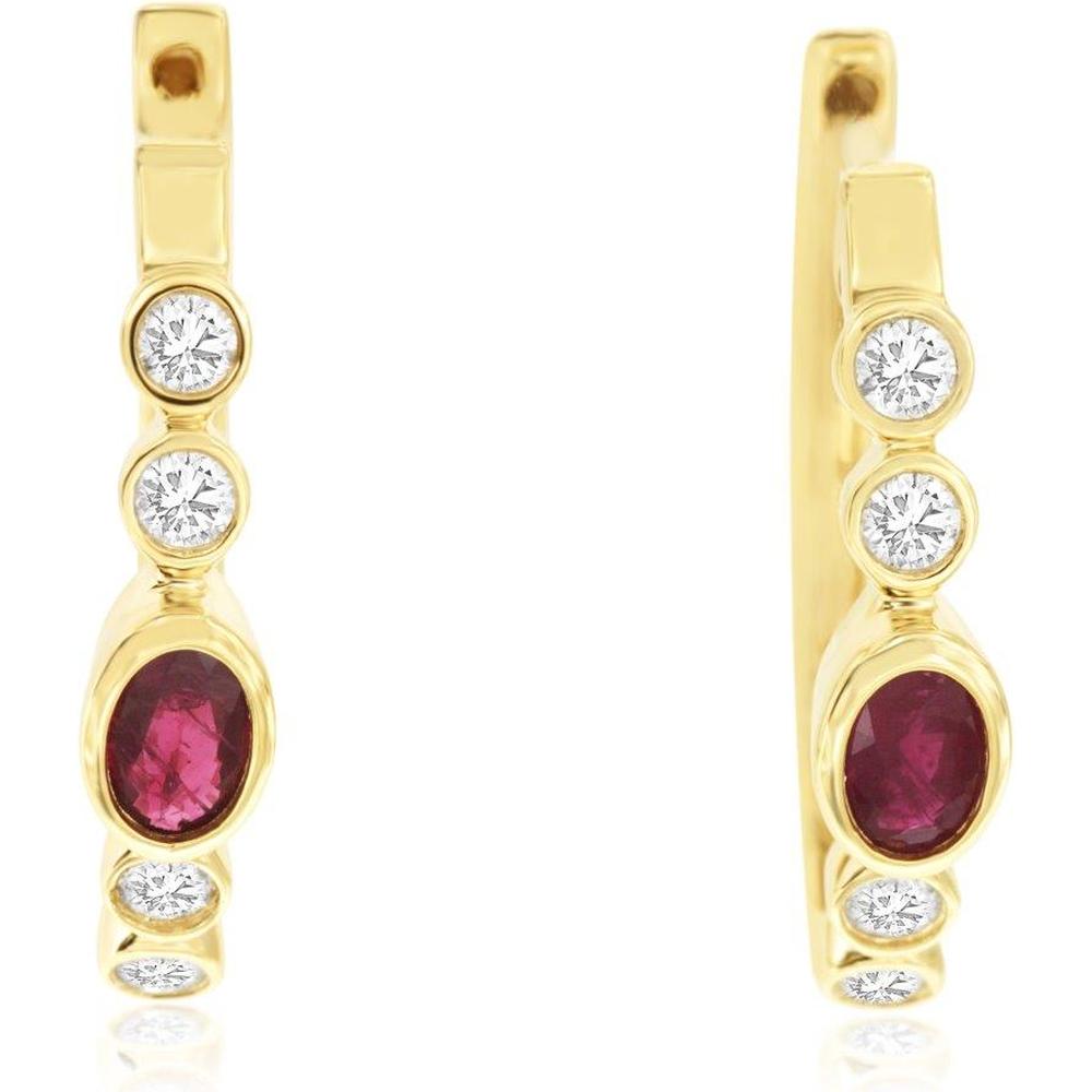 Royal 14K Yellow Gold Drop Earrings with Rubies and Diamonds - 0.55 Carat Total Ruby Weight and 0.33 Carat Total Diamond Weight