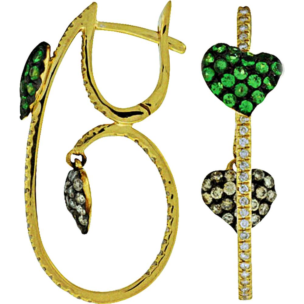 Royal 14K Yellow Gold Earrings with Diamond, Mocha Diamond & Garnet - Exquisite Harmony