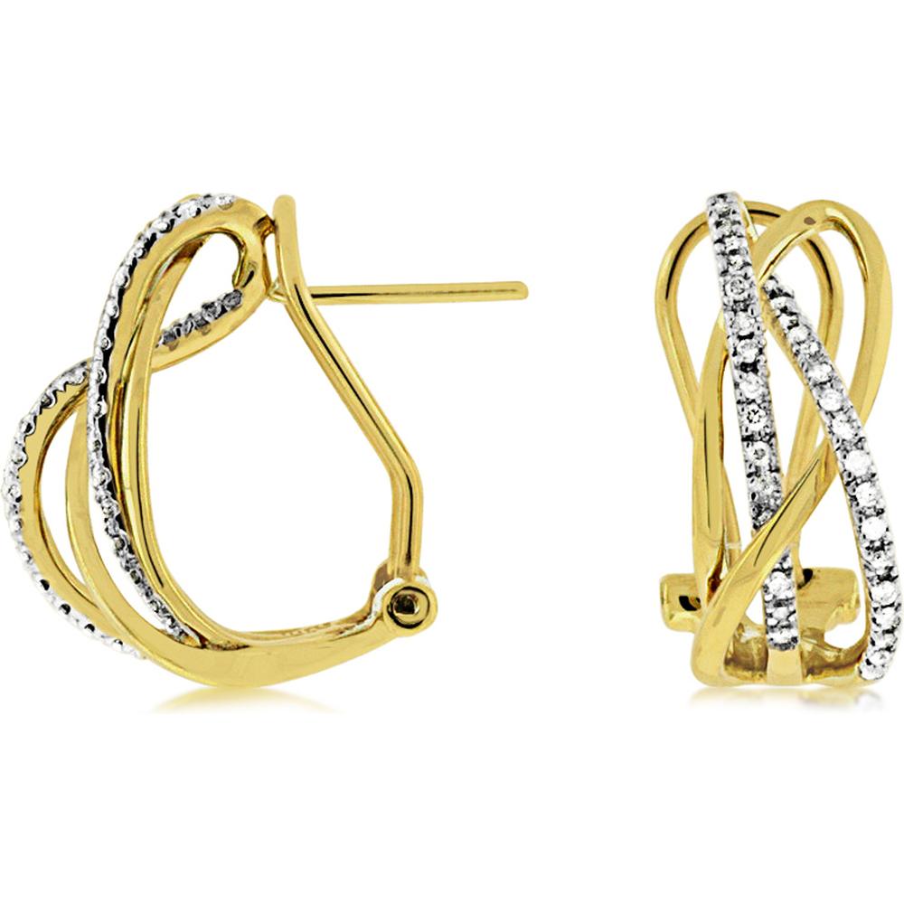 Royal 14K Yellow Gold Earrings with Round Brilliant Cut Diamonds - 0.35 Carats Total Diamond Weight